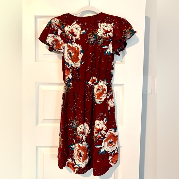 Burgundy Floral Dress XS pockets hi-lo boho mini slip dress romantic babydoll - Picture 4 of 11